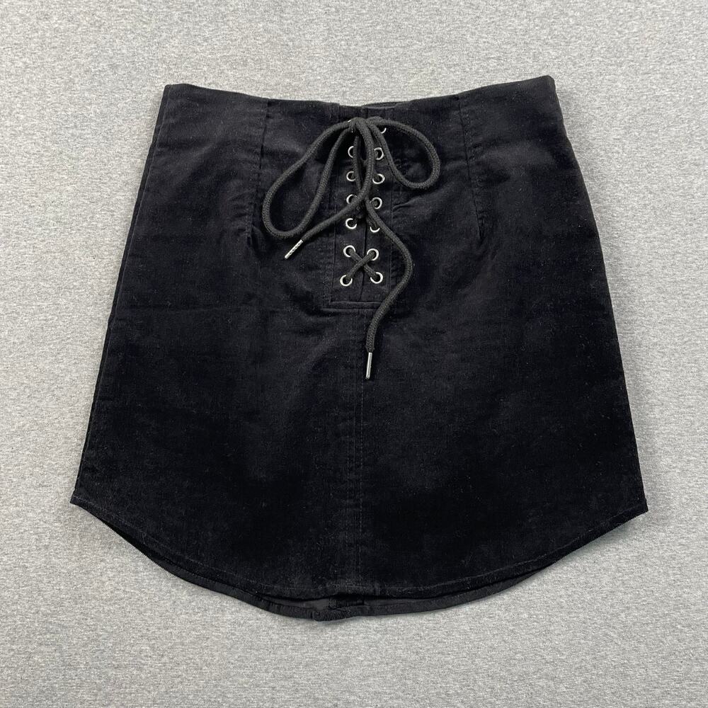 Wild Cat Skirt Womens S Black Corduroy Lace Up Mini Emo Grunge Goth Club Rave